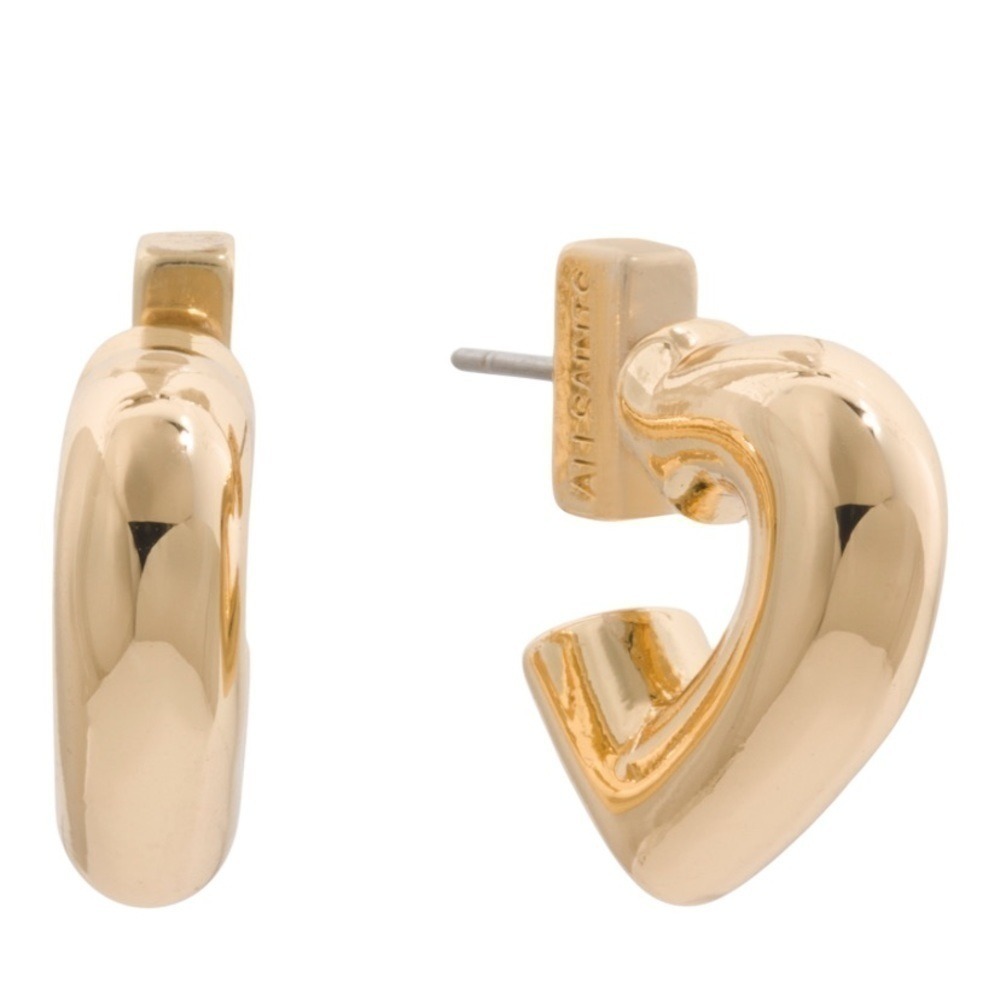 AllSaints New Shiny Gold Tone Brass Chubby‎ Heart Huggie Earrings